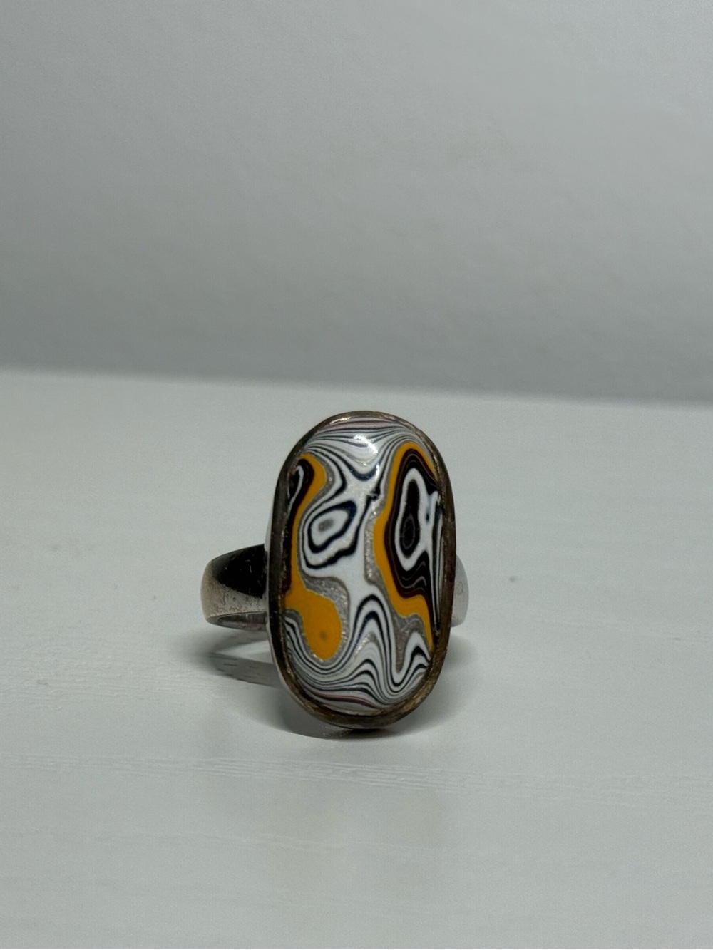Fordite Sterling Silver Statement Ring Size 8